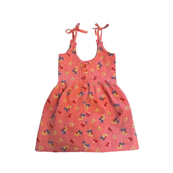 Vintage 1990s Y2K Girls 4T Cherokee Pink Floral Printed Button Maxi Dress Tie - Picture 1 of 6